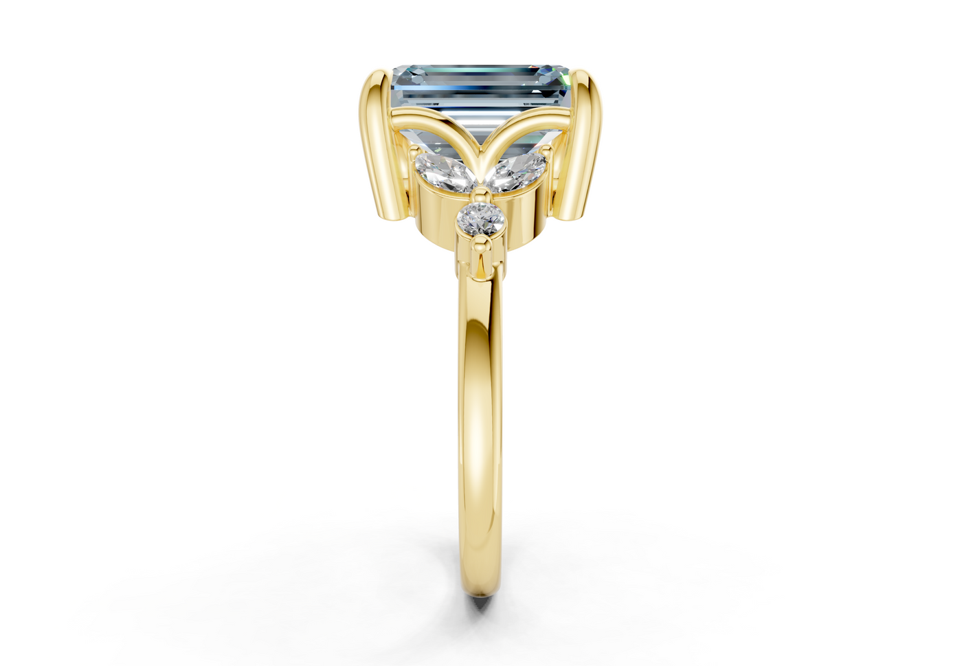 Elysium Blue Diamond Accent Emerald Cut 1.9mm Engagement Ring
