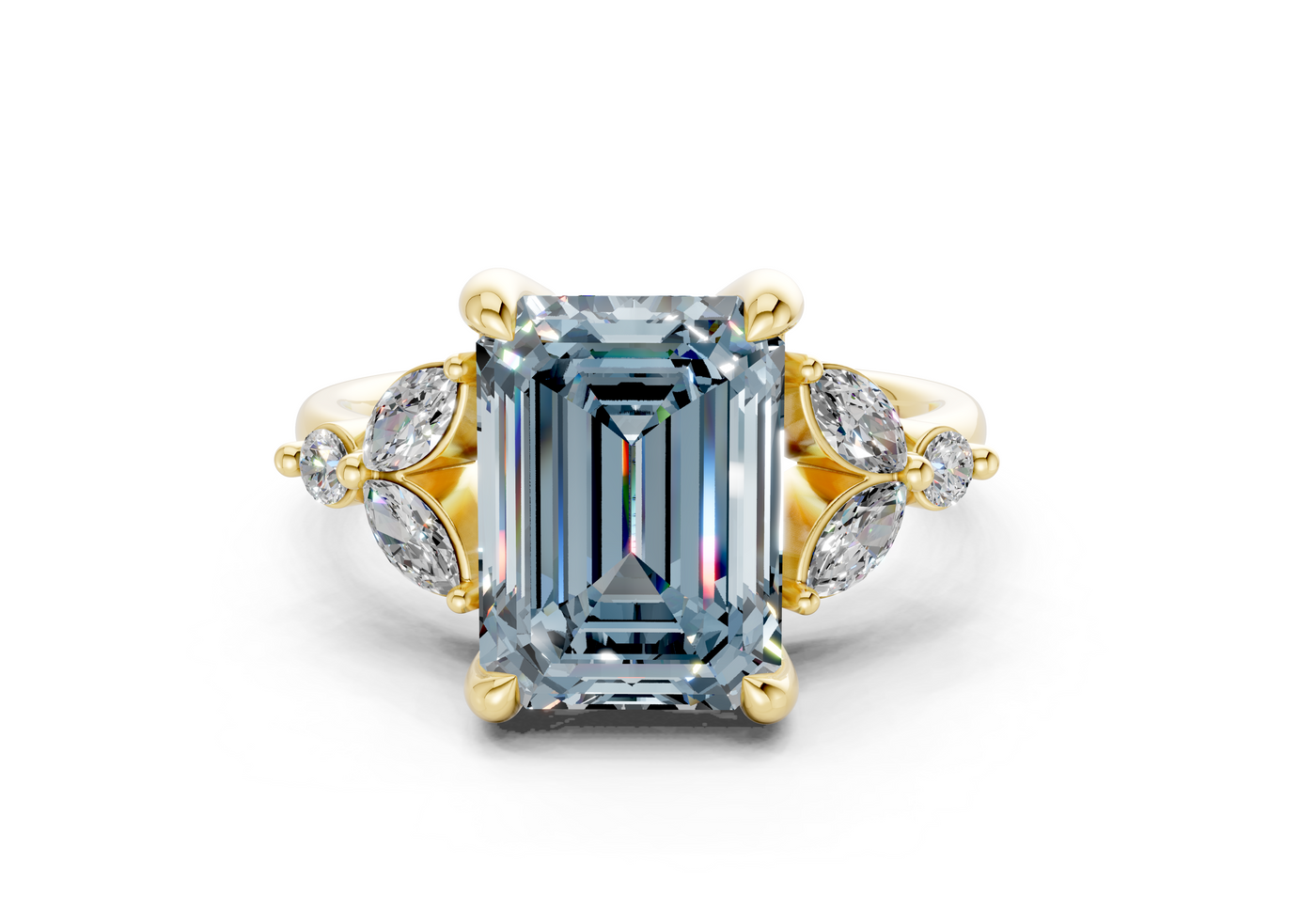 Elysium Blue Diamond Accent Emerald Cut 1.9mm Engagement Ring