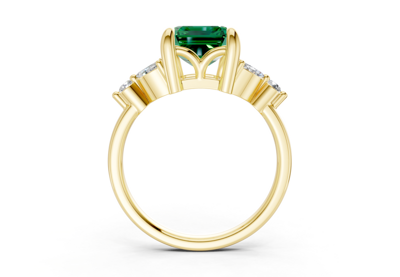 Elysium Emerald Gemstone Accent Emerald Cut 1.9mm Engagement Ring