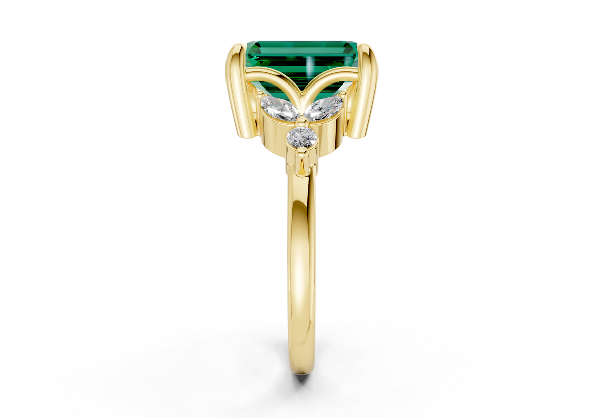 Elysium Emerald Gemstone Accent Emerald Cut 1.9mm Engagement Ring