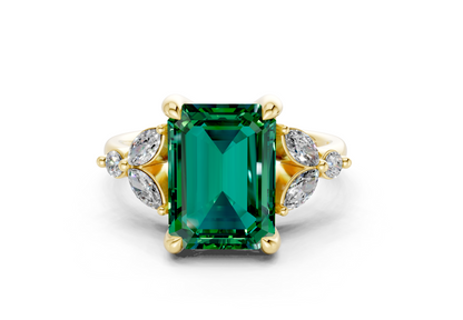 Elysium Emerald Gemstone Accent Emerald Cut 1.9mm Engagement Ring