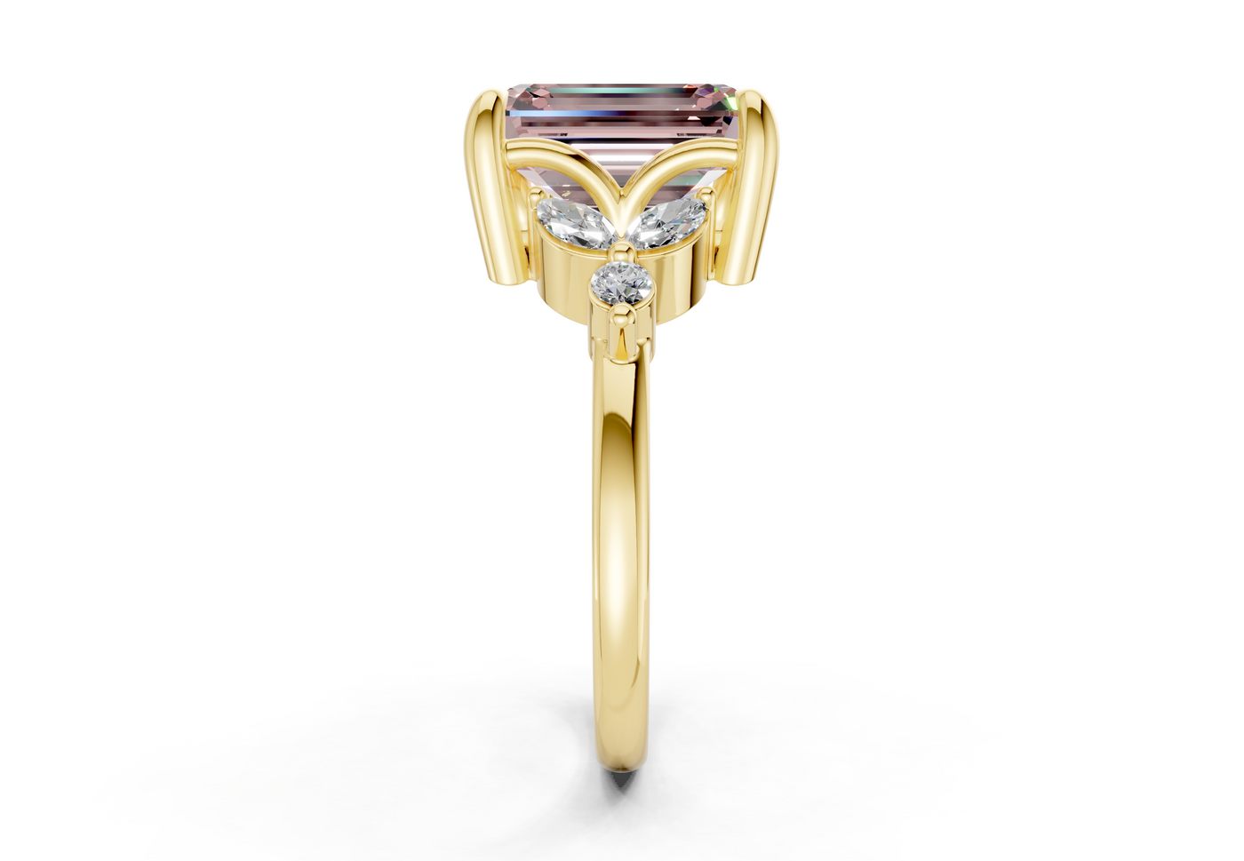 Elysium Pink Diamond Accent Emerald Cut 1.9mm Engagement Ring