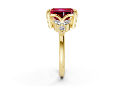 Elysium Ruby Gemstone Accent Emerald Cut 1.9mm Engagement Ring