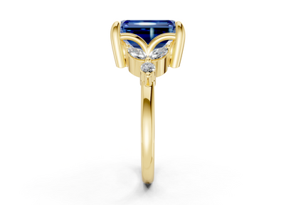 Elysium Sapphire Gemstone Accent Emerald Cut 1.9mm Engagement Ring