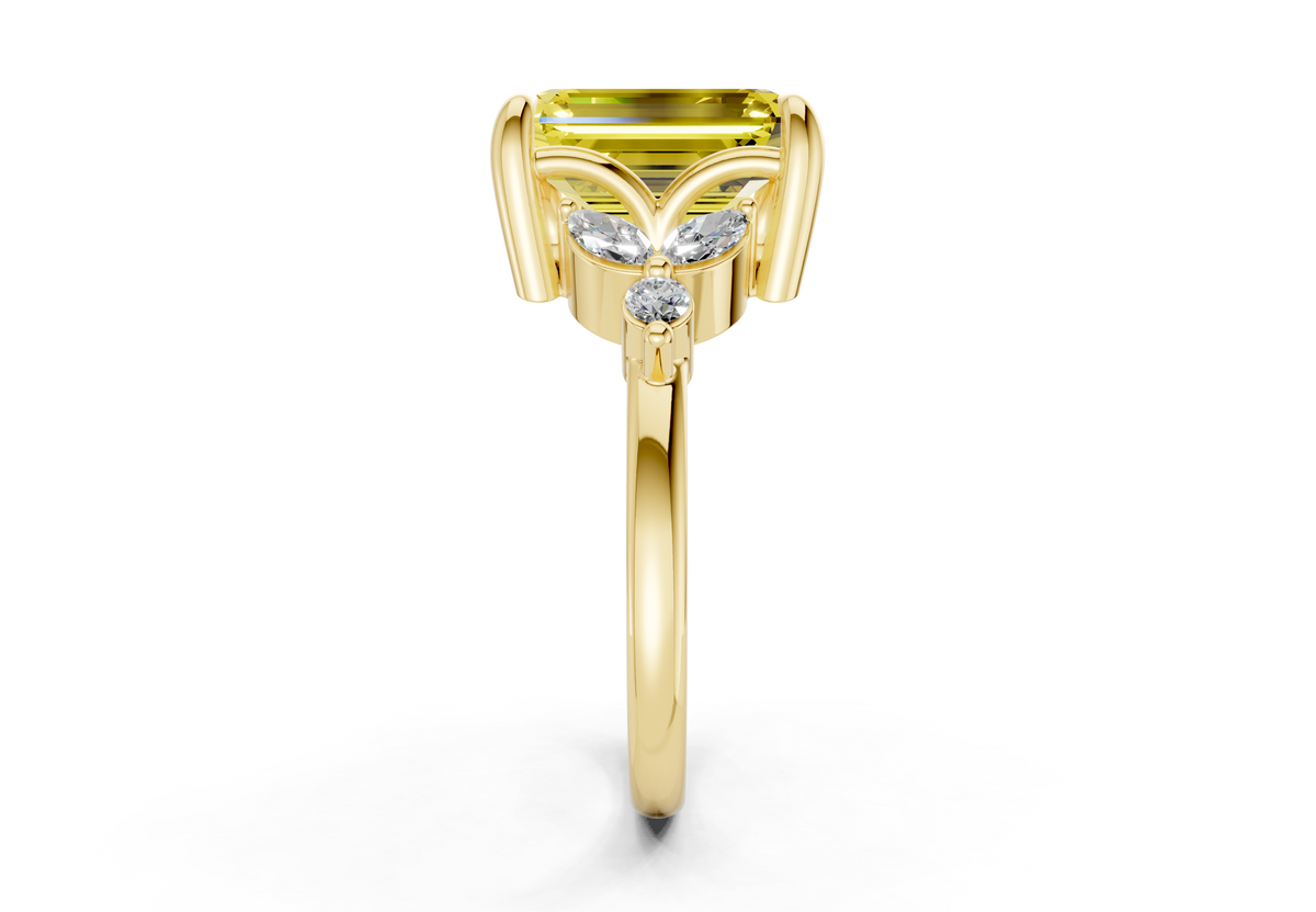 Elysium Yellow Diamond Accent Emerald Cut 1.9mm Engagement Ring