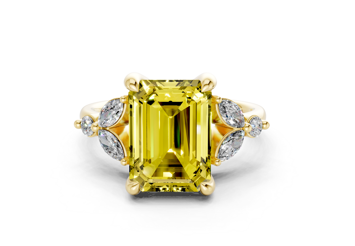 Elysium Yellow Diamond Accent Emerald Cut 1.9mm Engagement Ring