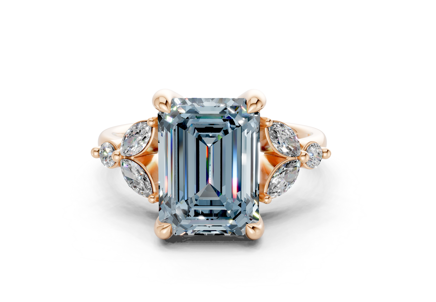 Elysium Blue Diamond Accent Emerald Cut 1.9mm Engagement Ring