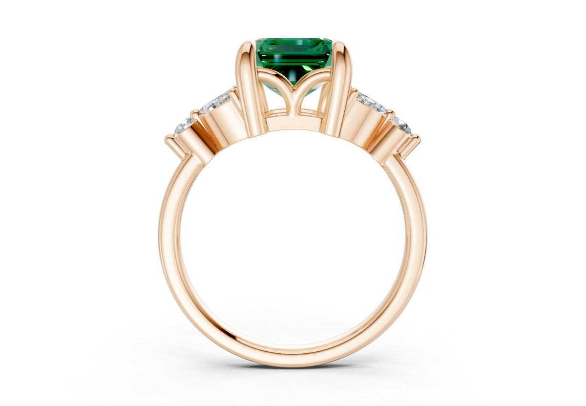 Elysium Emerald Gemstone Accent Emerald Cut 1.9mm Engagement Ring