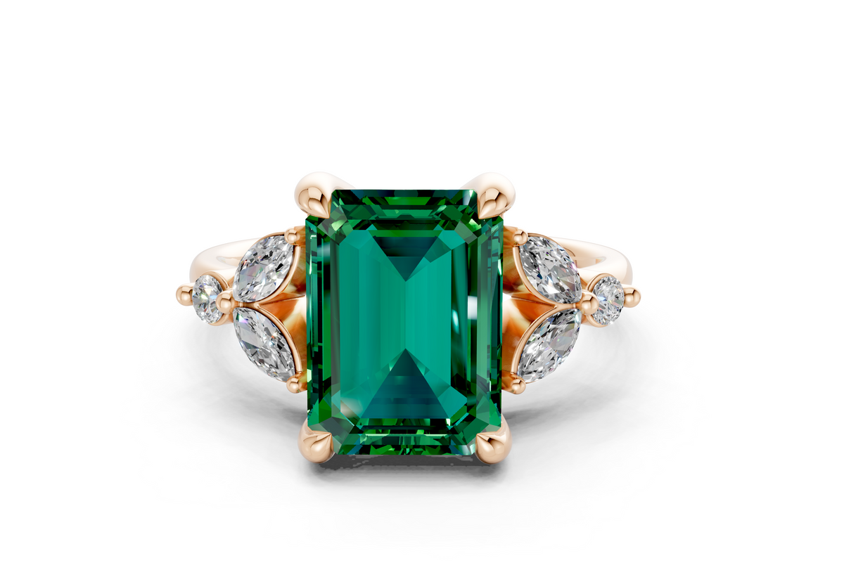Elysium Emerald Gemstone Accent Emerald Cut 1.9mm Engagement Ring