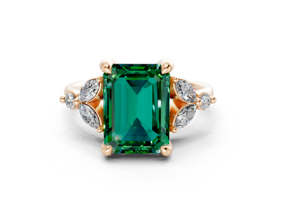 Elysium Emerald Gemstone Accent Emerald Cut 1.9mm Engagement Ring