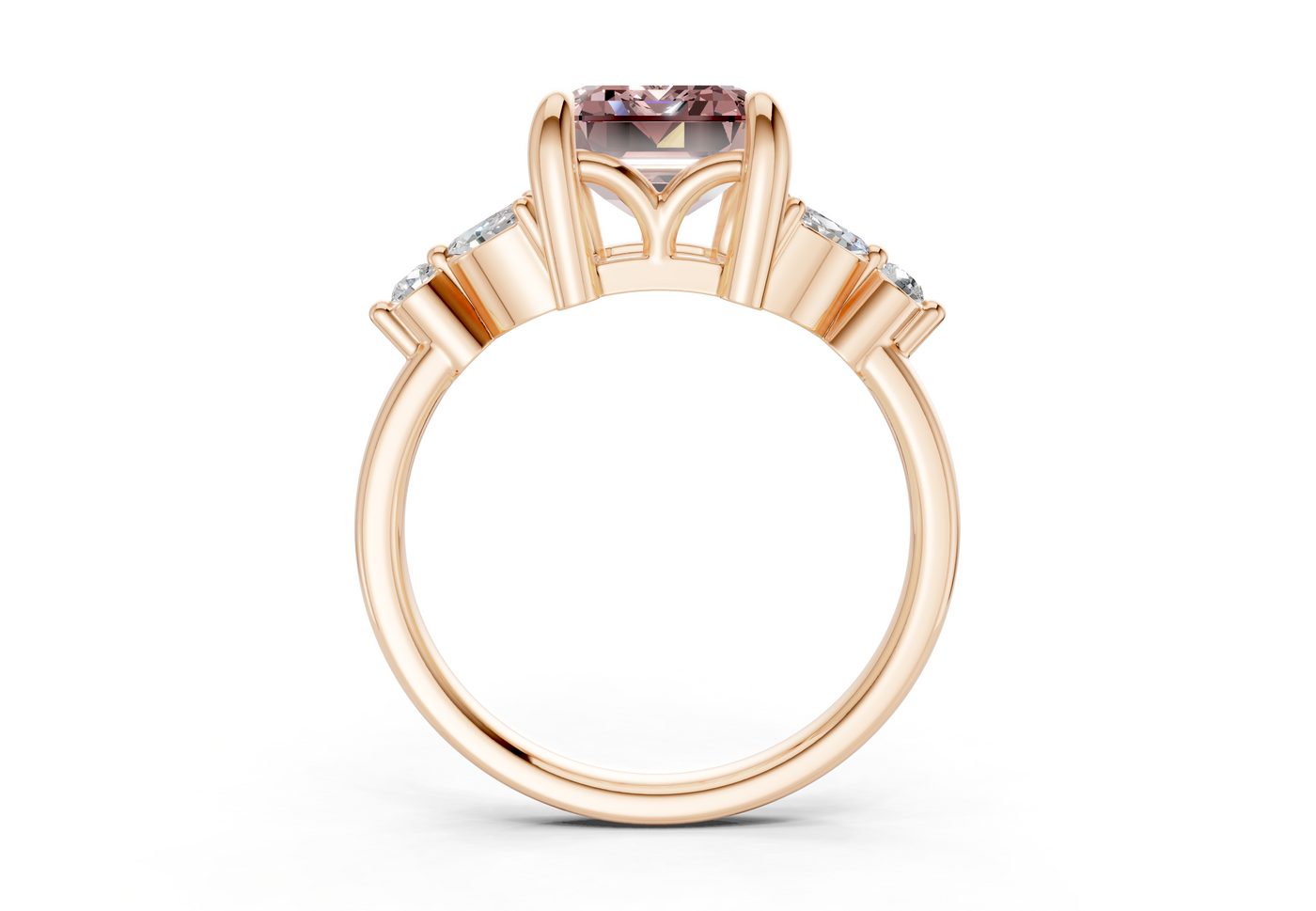 Elysium Pink Diamond Accent Emerald Cut 1.9mm Engagement Ring