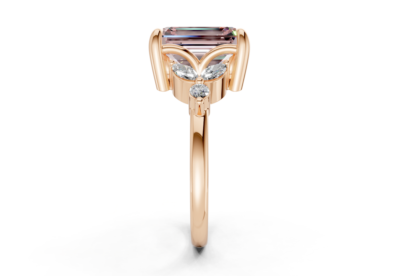 Elysium Pink Diamond Accent Emerald Cut 1.9mm Engagement Ring