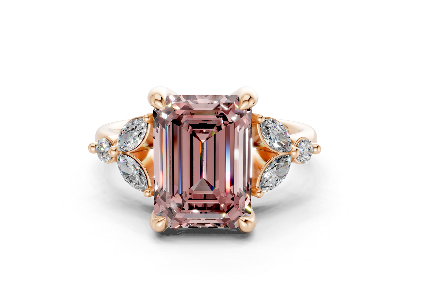 Elysium Pink Diamond Accent Emerald Cut 1.9mm Engagement Ring