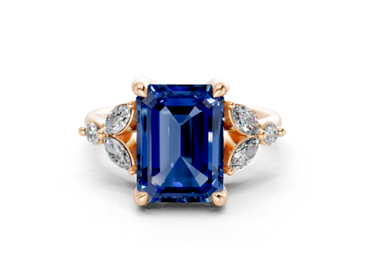 Elysium Sapphire Gemstone Accent Emerald Cut 1.9mm Engagement Ring