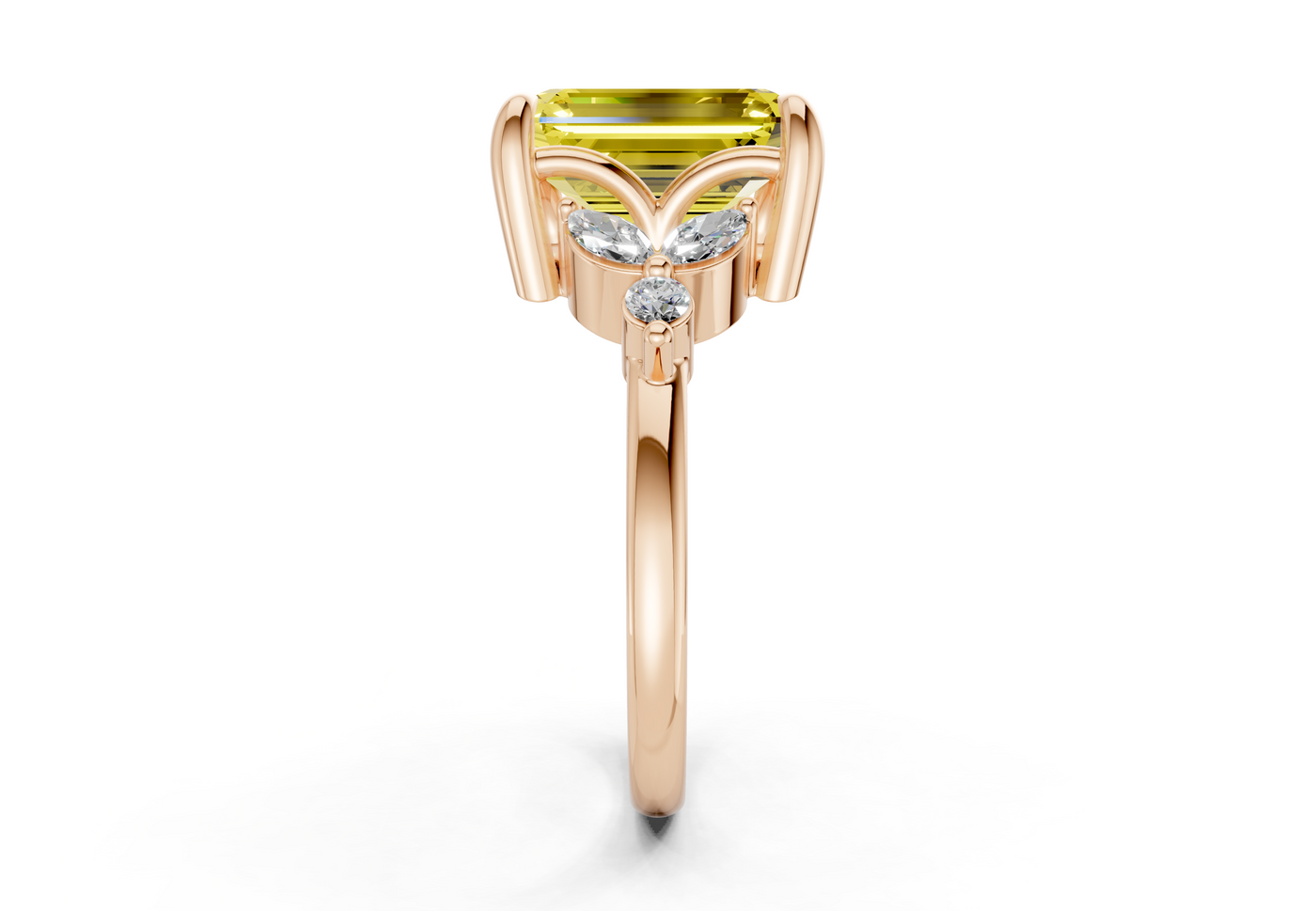 Elysium Yellow Diamond Accent Emerald Cut 1.9mm Engagement Ring