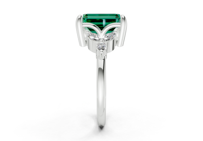 Elysium Emerald Gemstone Accent Emerald Cut 1.9mm Engagement Ring