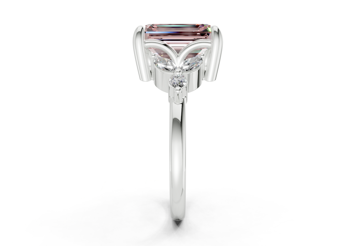 Elysium Pink Diamond Accent Emerald Cut 1.9mm Engagement Ring