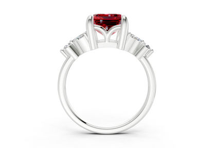 Elysium Ruby Gemstone Accent Emerald Cut 1.9mm Engagement Ring