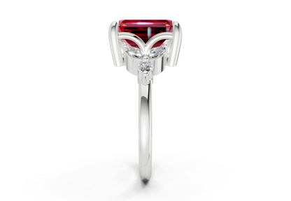 Elysium Ruby Gemstone Accent Emerald Cut 1.9mm Engagement Ring
