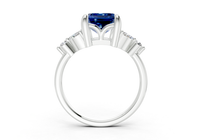 Elysium Sapphire Gemstone Accent Emerald Cut 1.9mm Engagement Ring