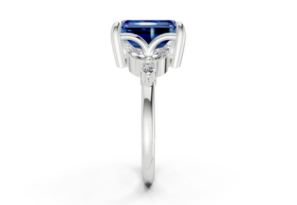 Elysium Sapphire Gemstone Accent Emerald Cut 1.9mm Engagement Ring