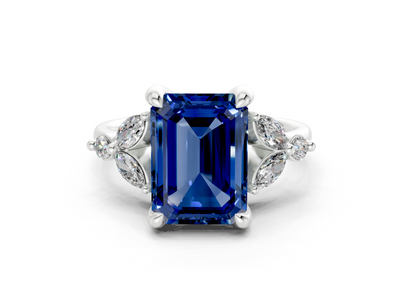Elysium Sapphire Gemstone Accent Emerald Cut 1.9mm Engagement Ring
