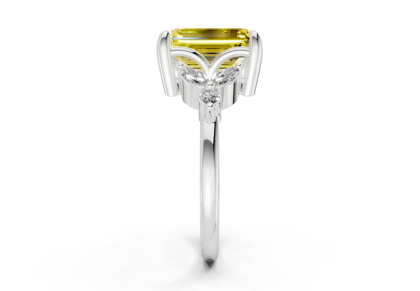 Elysium Yellow Diamond Accent Emerald Cut 1.9mm Engagement Ring