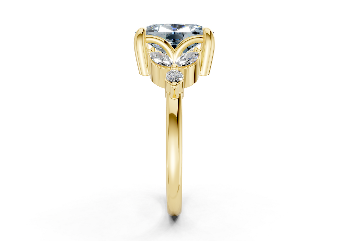 Elysium Blue Diamond Accent Elongated Cushion Cut 1.9mm Engagement Ring