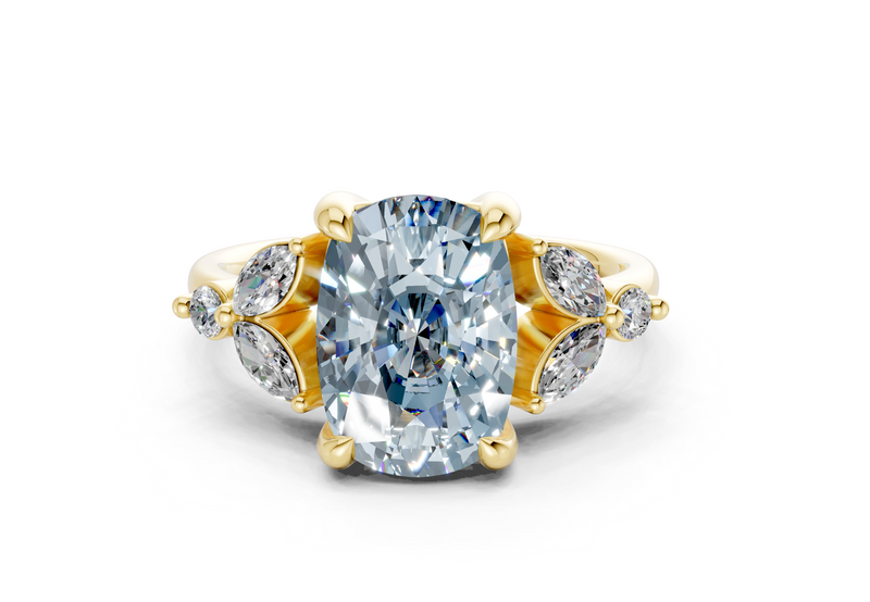 Elysium Blue Diamond Accent Elongated Cushion Cut 1.9mm Engagement Ring