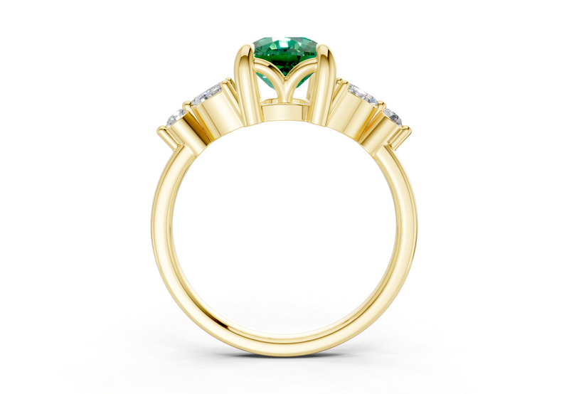 Elysium Emerald Gemstone Accent Elongated Cushion Cut 1.9mm Engagement Ring