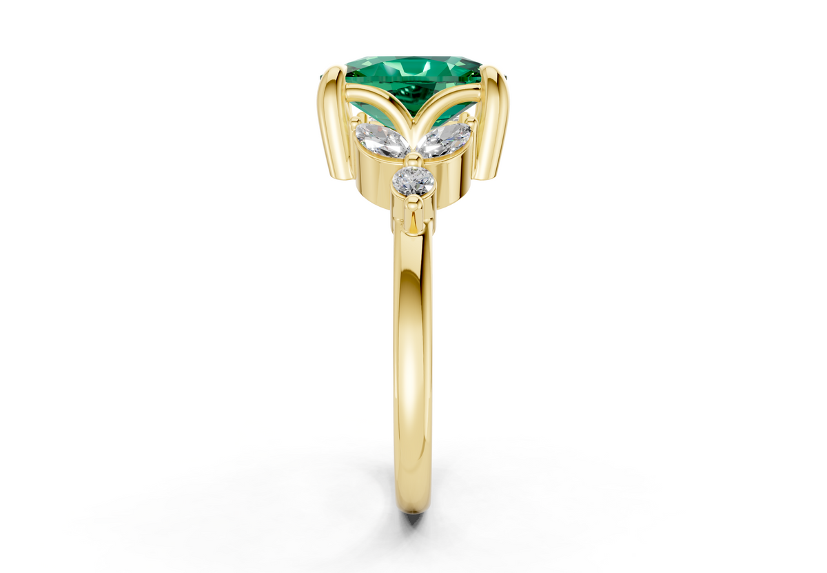 Elysium Emerald Gemstone Accent Elongated Cushion Cut 1.9mm Engagement Ring