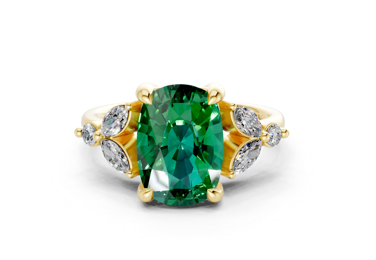 Elysium Emerald Gemstone Accent Elongated Cushion Cut 1.9mm Engagement Ring
