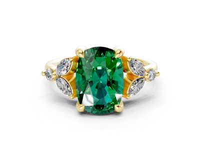 Elysium Emerald Gemstone Accent Elongated Cushion Cut 1.9mm Engagement Ring