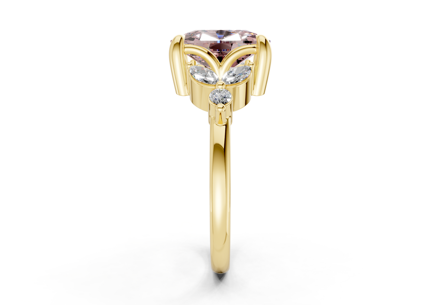 Elysium Pink Diamond Accent Elongated Cushion Cut 1.9mm Engagement Ring