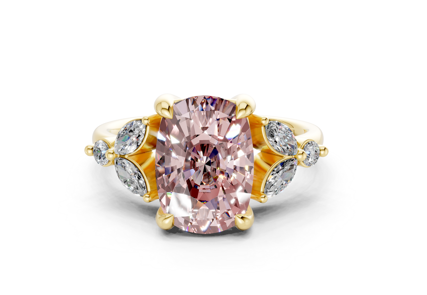 Elysium Pink Diamond Accent Elongated Cushion Cut 1.9mm Engagement Ring