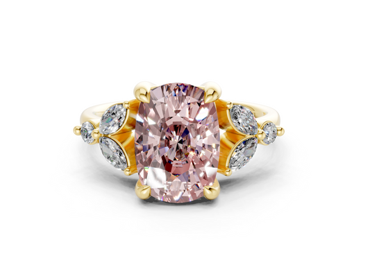 Elysium Pink Diamond Accent Elongated Cushion Cut 1.9mm Engagement Ring