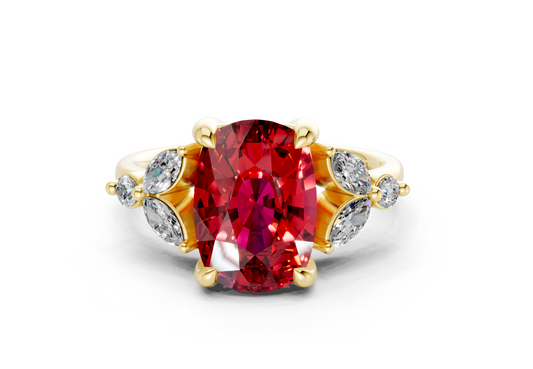 Elysium Ruby Gemstone Accent Elongated Cushion Cut 1.9mm Engagement Ring