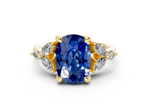 Elysium Sapphire Gemstone Accent Elongated Cushion Cut 1.9mm Engagement Ring