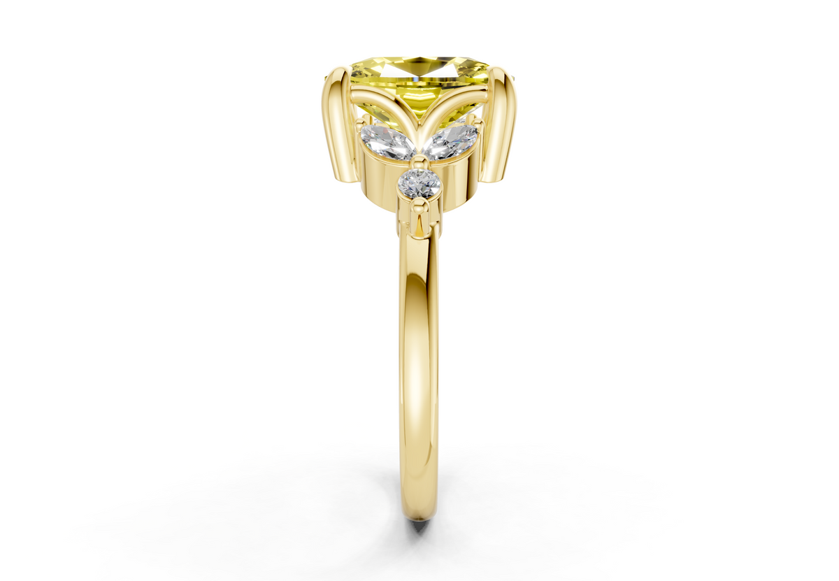 Elysium Yellow Diamond Accent Elongated Cushion Cut 1.9mm Engagement Ring