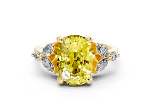 Elysium Yellow Diamond Accent Elongated Cushion Cut 1.9mm Engagement Ring