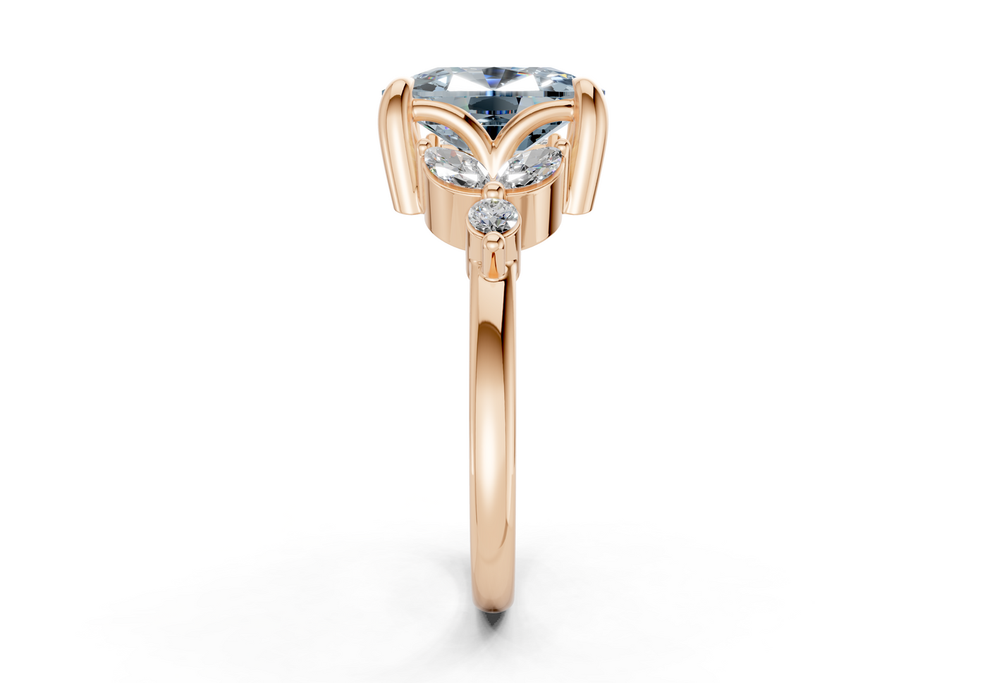 Elysium Blue Diamond Accent Elongated Cushion Cut 1.9mm Engagement Ring