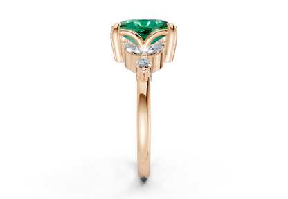 Elysium Emerald Gemstone Accent Elongated Cushion Cut 1.9mm Engagement Ring