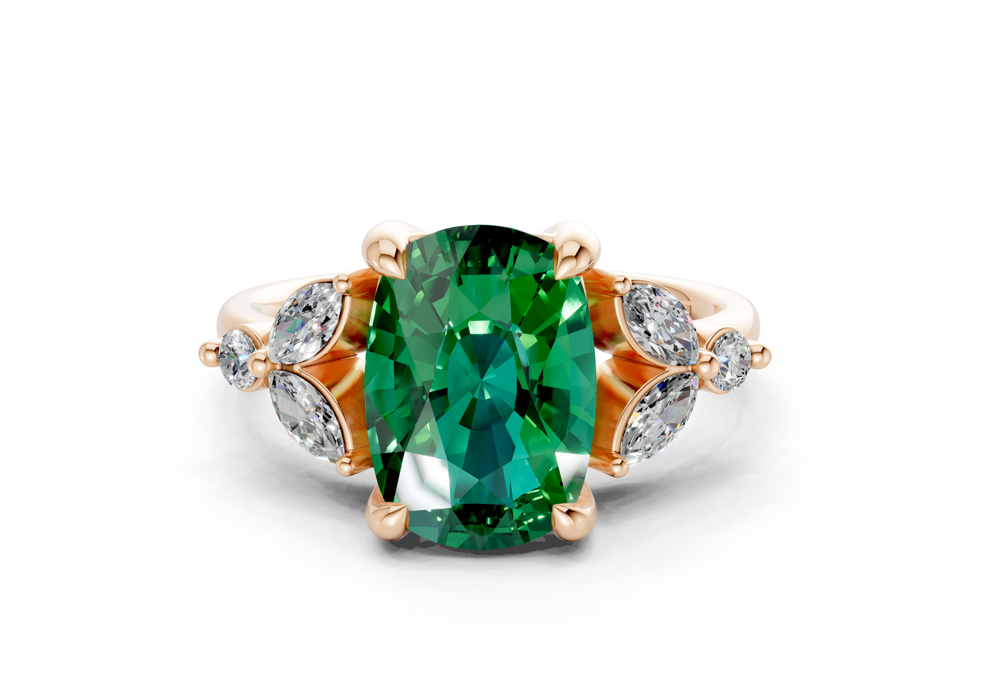 Elysium Emerald Gemstone Accent Elongated Cushion Cut 1.9mm Engagement Ring
