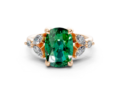 Elysium Emerald Gemstone Accent Elongated Cushion Cut 1.9mm Engagement Ring