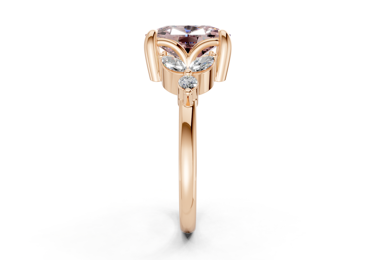 Elysium Pink Diamond Accent Elongated Cushion Cut 1.9mm Engagement Ring
