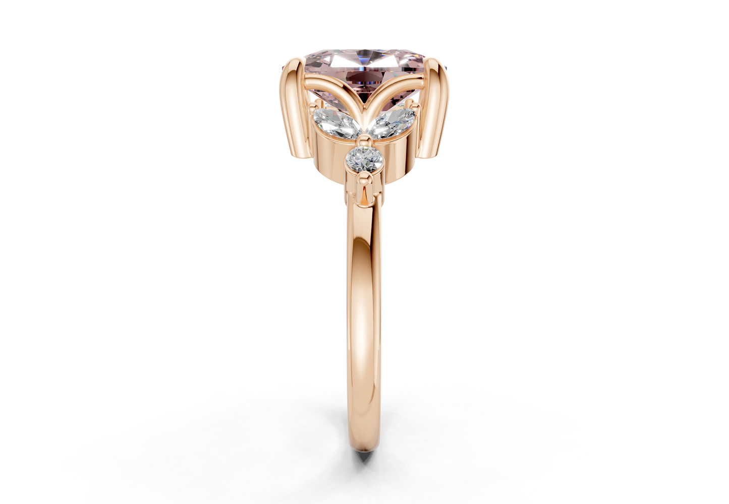 Elysium Pink Diamond Accent Elongated Cushion Cut 1.9mm Engagement Ring