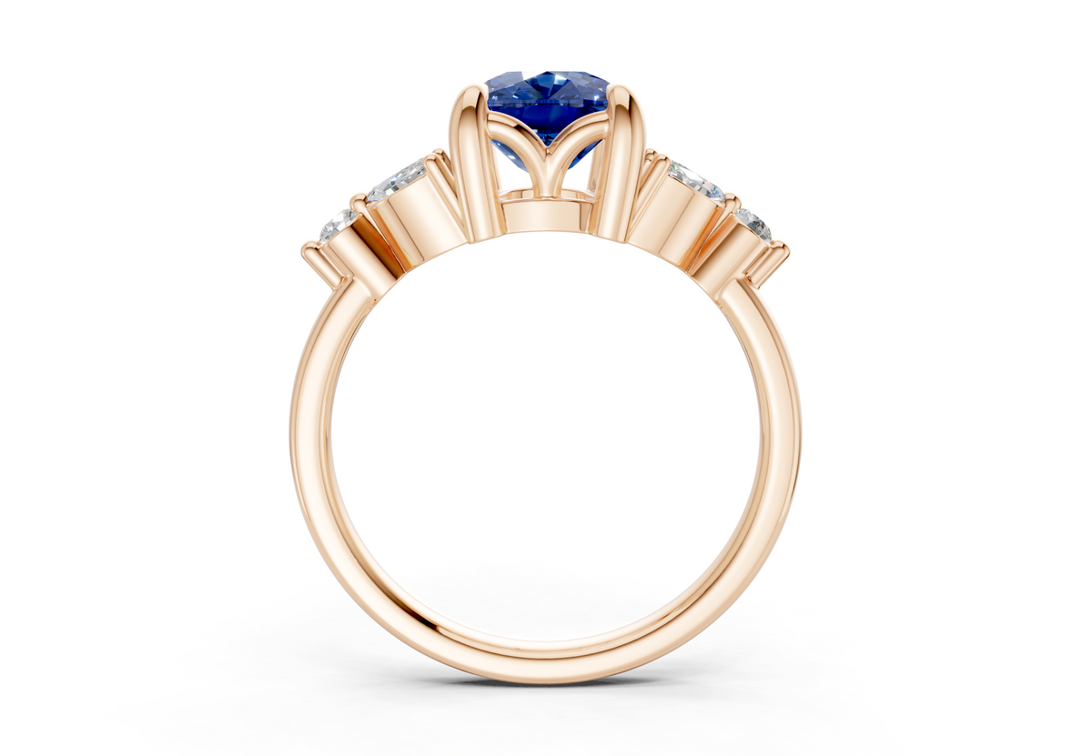 Elysium Sapphire Gemstone Accent Elongated Cushion Cut 1.9mm Engagement Ring