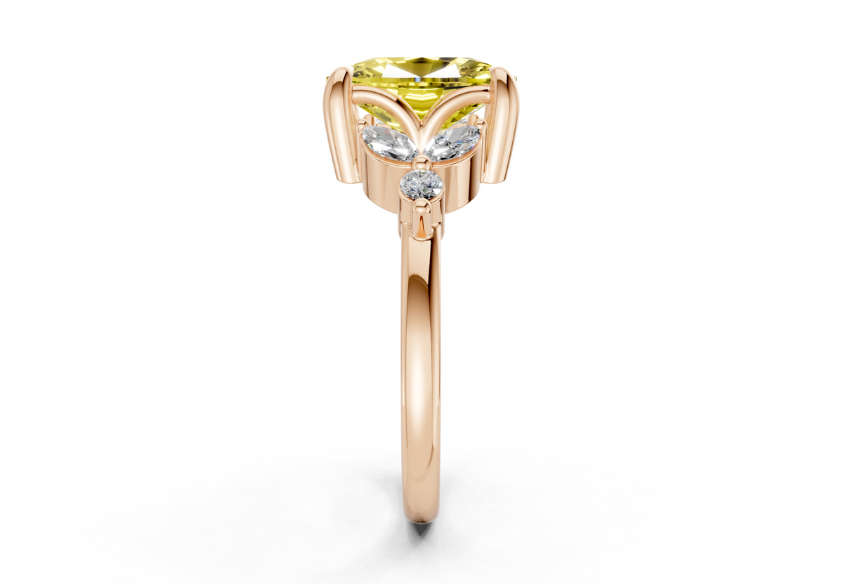 Elysium Yellow Diamond Accent Elongated Cushion Cut 1.9mm Engagement Ring