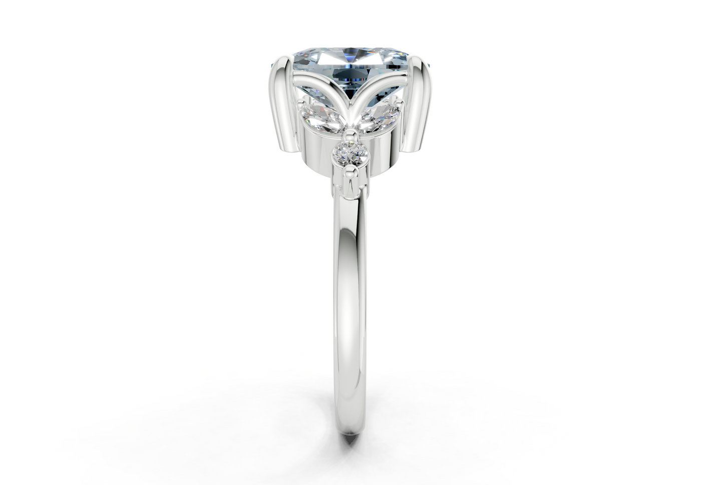 Elysium Blue Diamond Accent Elongated Cushion Cut 1.9mm Engagement Ring