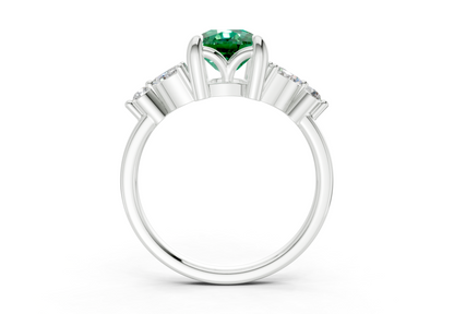 Elysium Emerald Gemstone Accent Elongated Cushion Cut 1.9mm Engagement Ring